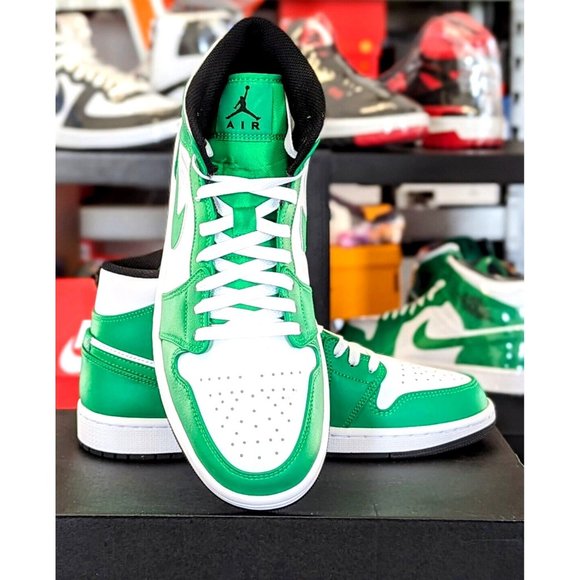 Nike Nike Air Jordan 1 Mid Shoes Lucky Green White Black DQ8426-301 Men's SZ. 11